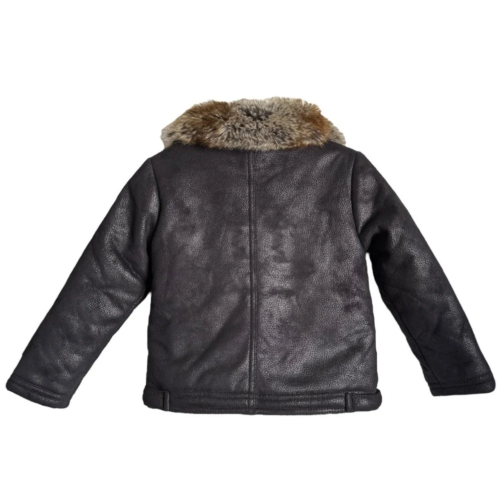 Appaman Moto Jacket Girls Size 5 Black Faux Fur Trim Collar Faux Leather Winter